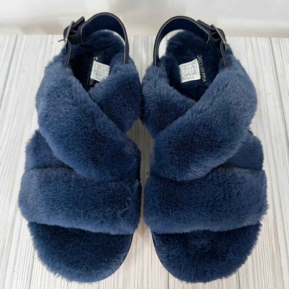 Koolaburra by‎ UGG Furr-Ah Navy Blue Faux Fur Slingback Platform Sandals Size 9